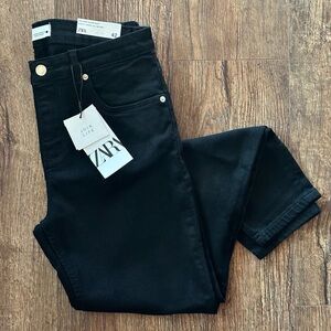 NWT Zara Vintage Cotton Stretch Deep Black Skinny Mid Rise Slim Jeans Size 8